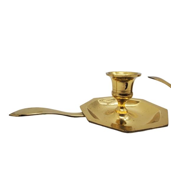 2 Brass Candlestick Holders Handle Tray 6" Vintage Chambersticks Candleholders - Picture 11 of 12